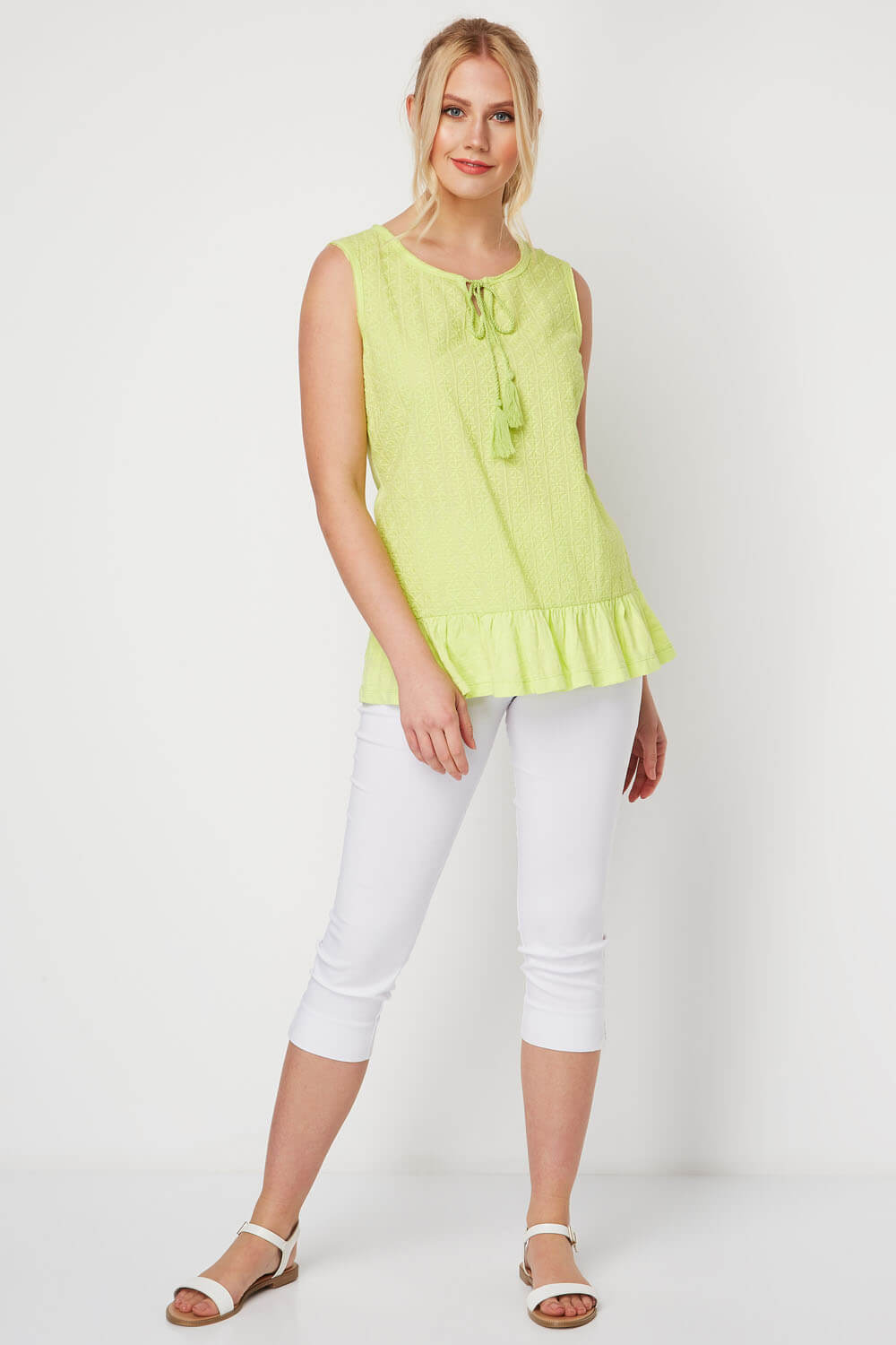 Lime Frill Hem Textured Top, Image 2 of 8