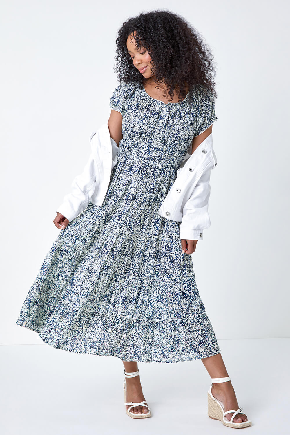 Petite Abstract Puff Sleeve Cotton Dress