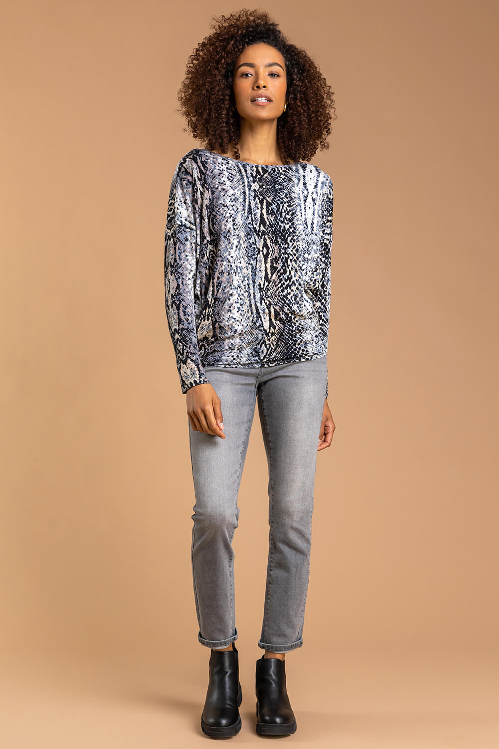 Steel Blue Abstract Animal Print Tunic Top, Image 3 of 4