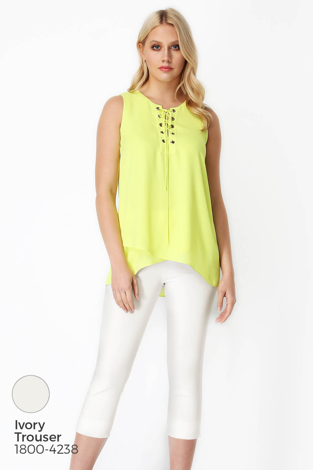 Lime Eyelet Detail Lace Up Vest Top, Image 5 of 8