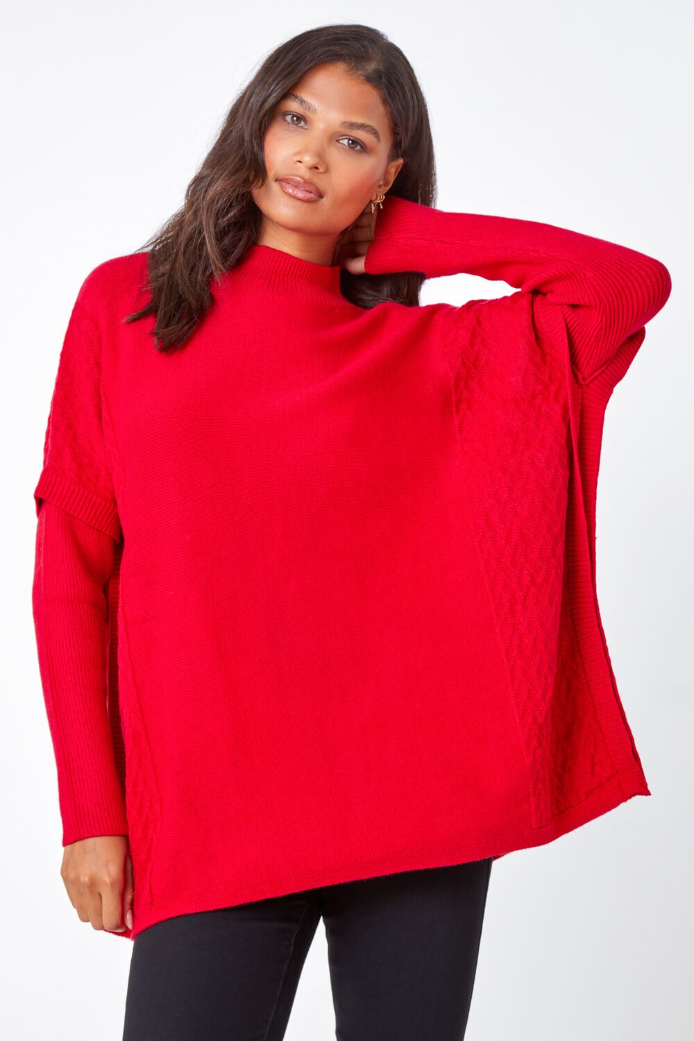 Red Relaxed High Neck Knitted Jumper, Image 4 of 5