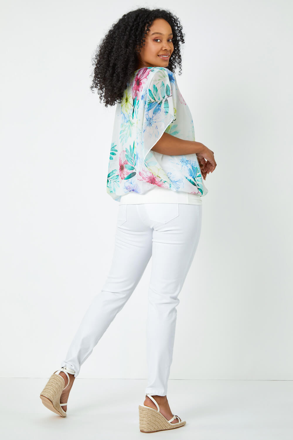 Floral Print White Casual Top