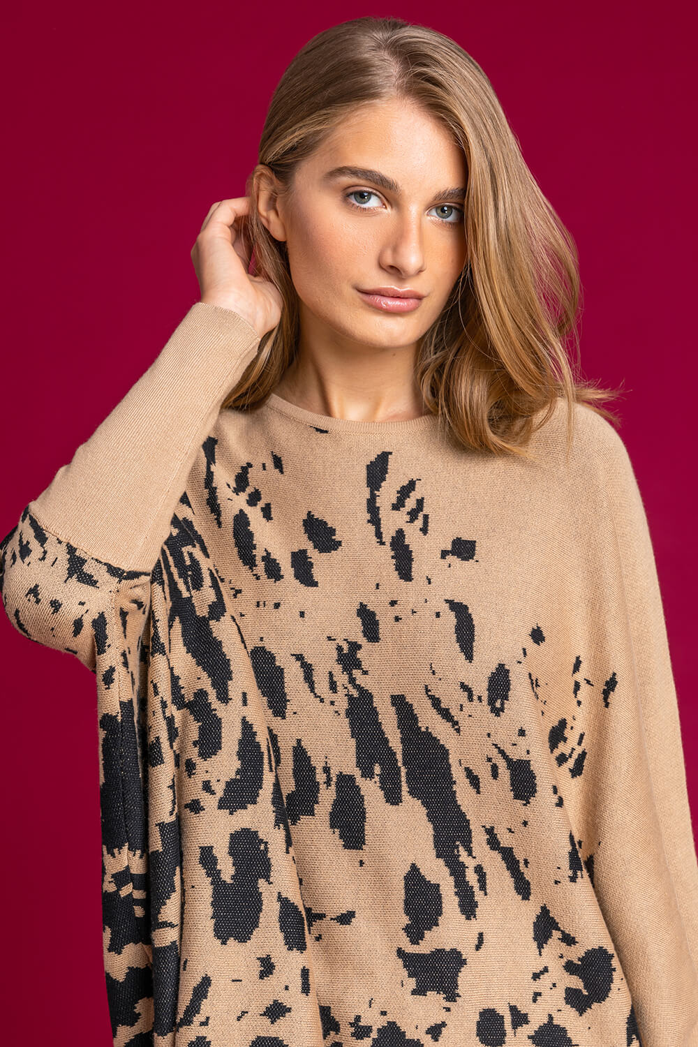Camel  Relaxed Abstract Print Jumper, Image 5 of 5