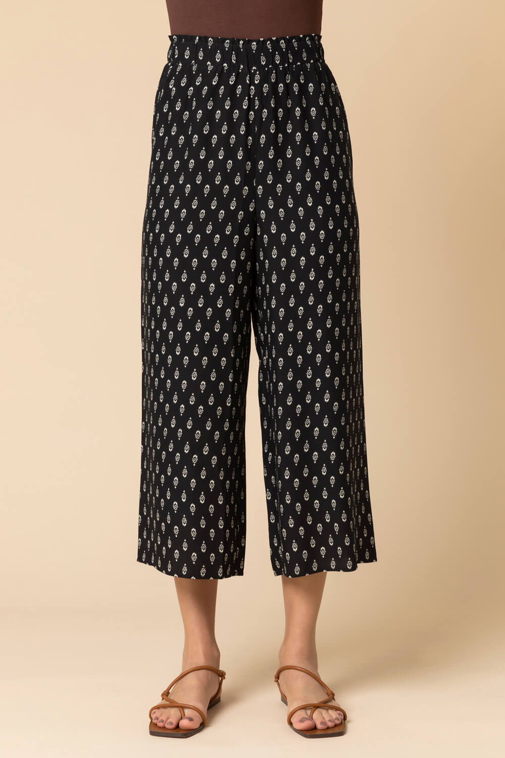 Black Paisley Print Culotte Trousers, Image 3 of 4