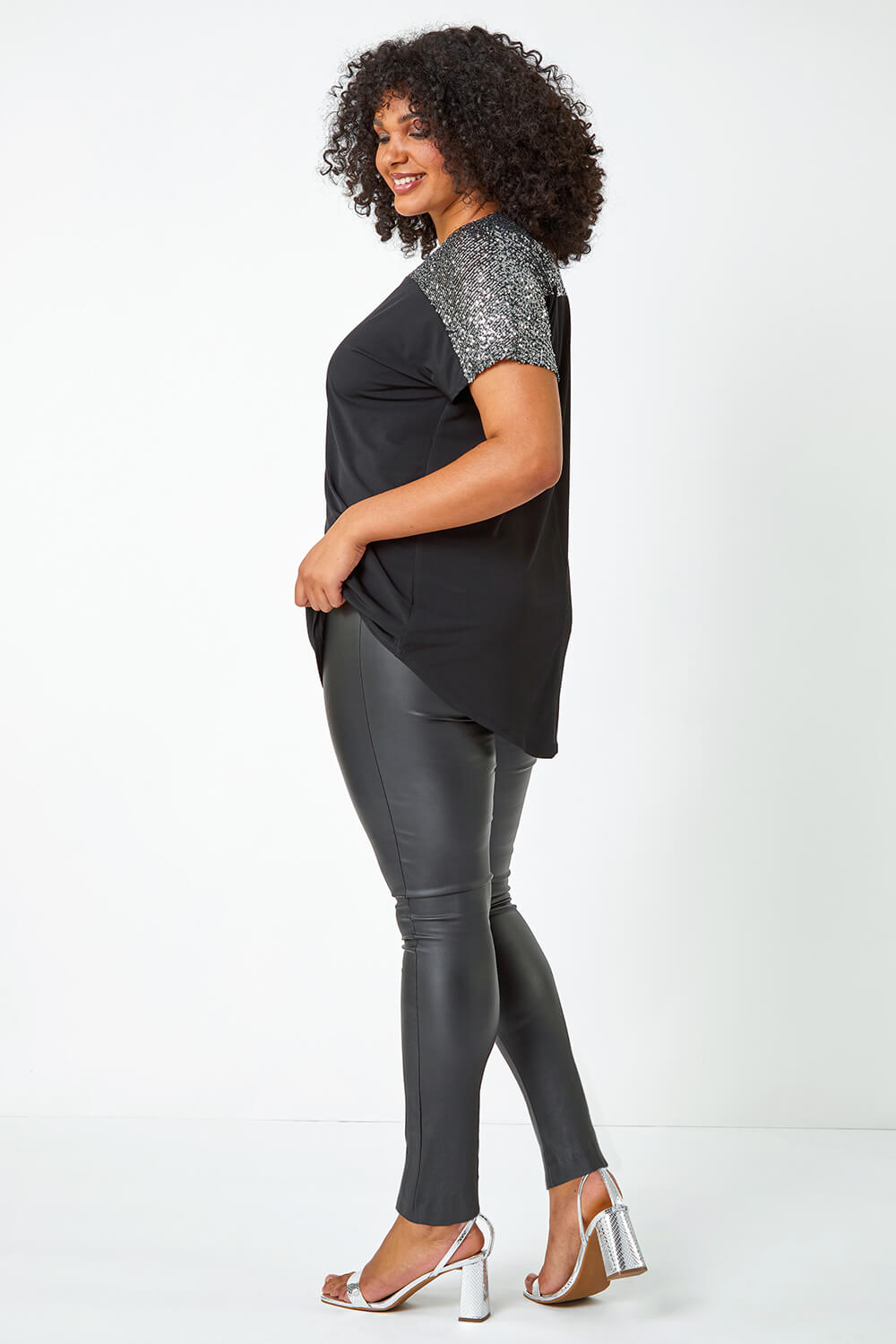 Silver Curve Sequin Embellished Stretch Top, Image 3 of 5
