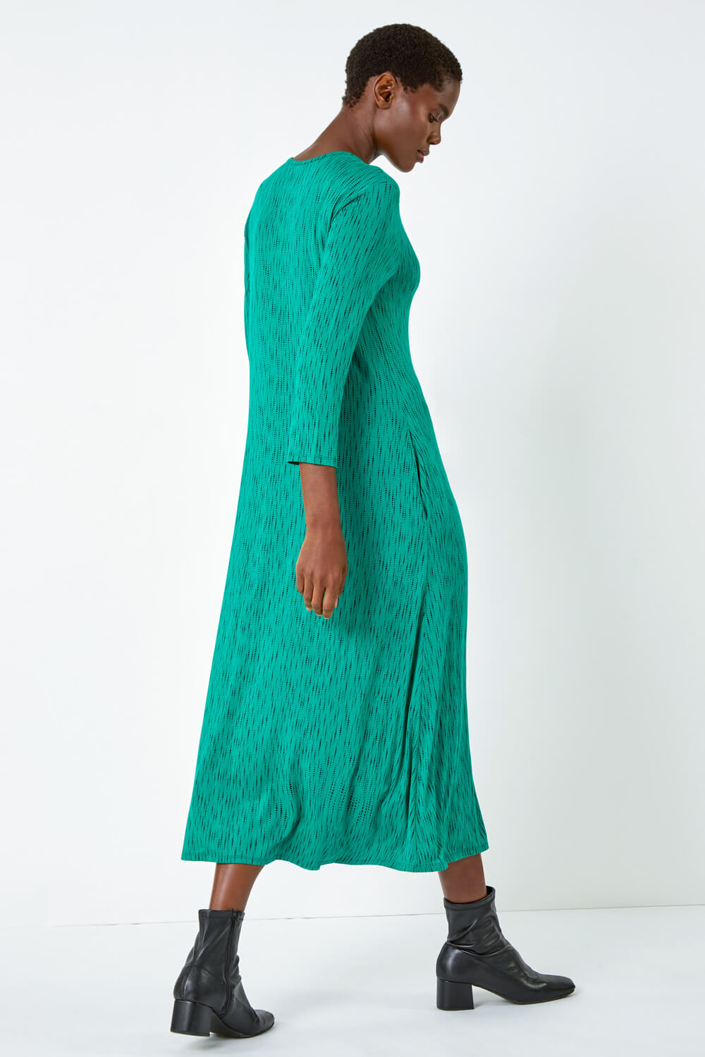 Green Abstract Pocket Stretch Midi Dress, Image 3 of 5