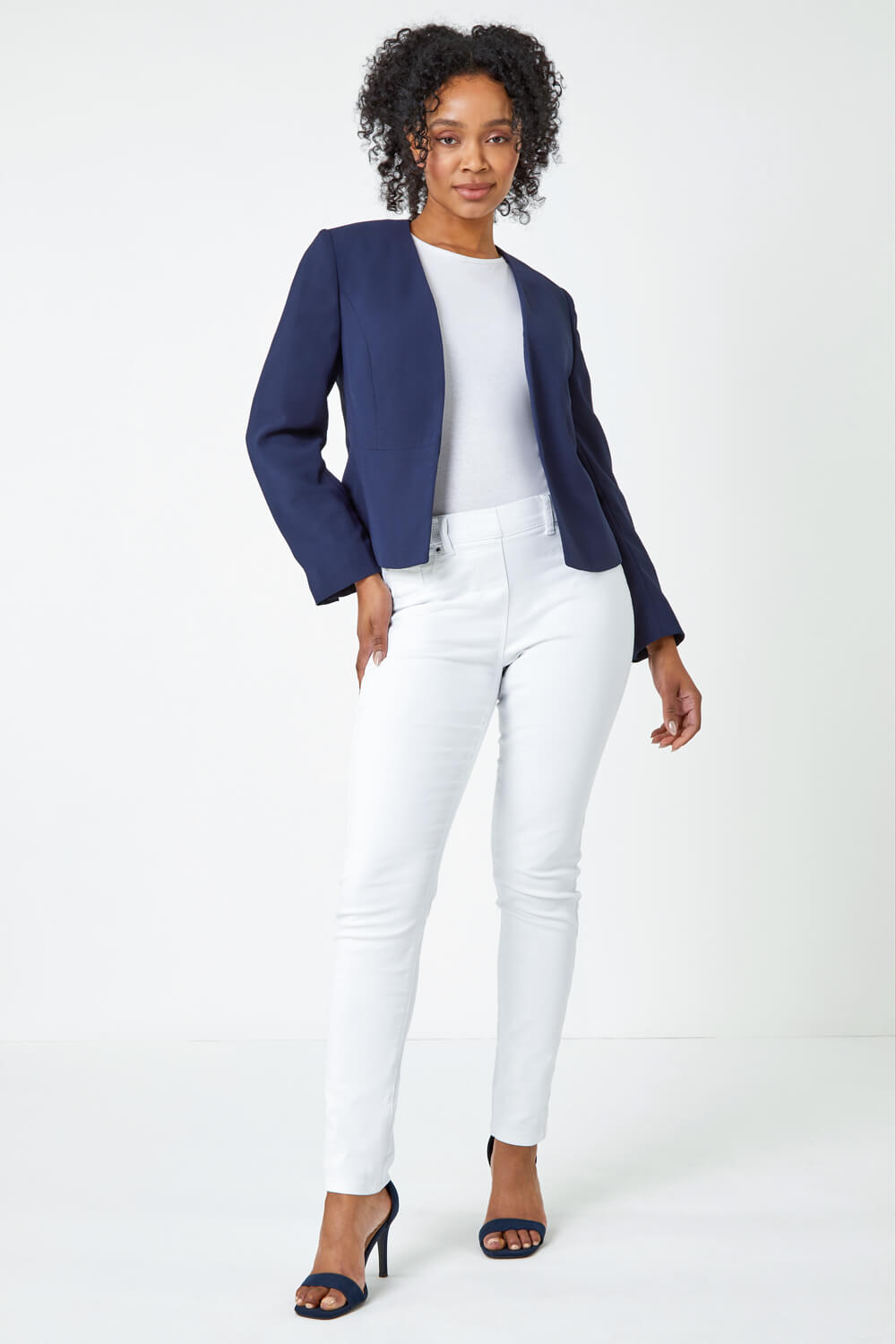 Navy  Petite Button Detail Textured Jacket, Image 2 of 5