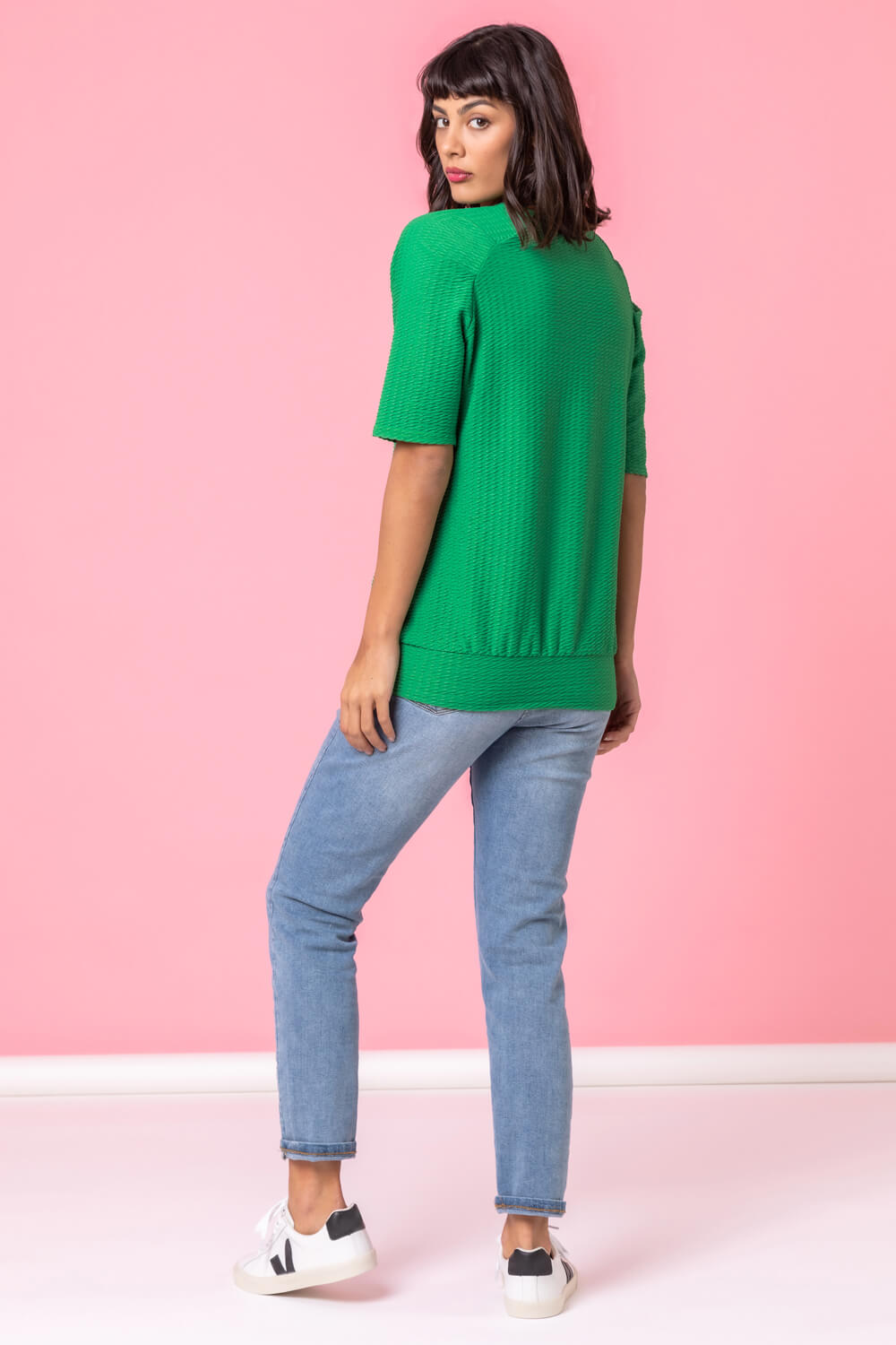 Green Keyhole Neck Textured Top, Image 2 of 4
