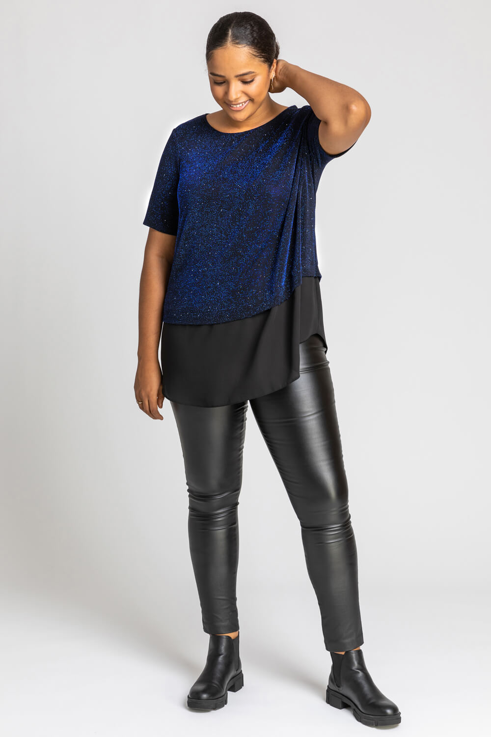 Royal Blue Curve Sparkle Overlay Top, Image 3 of 5