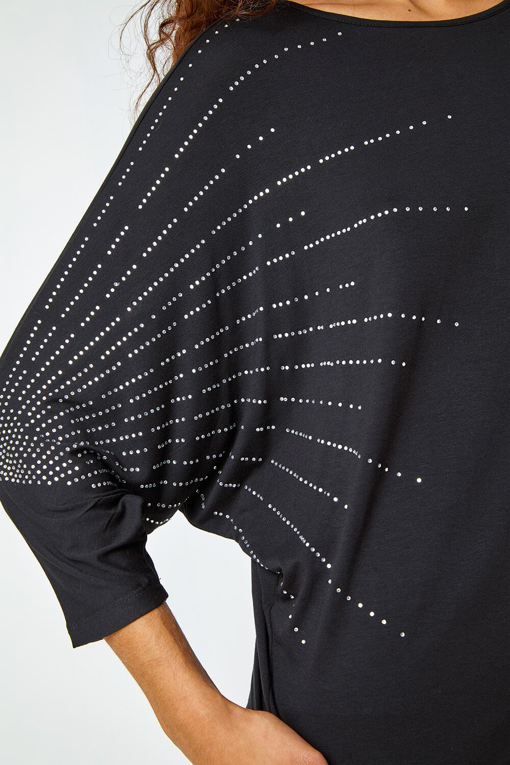 Black Embellished Relaxed Stretch Top, Image 5 of 5