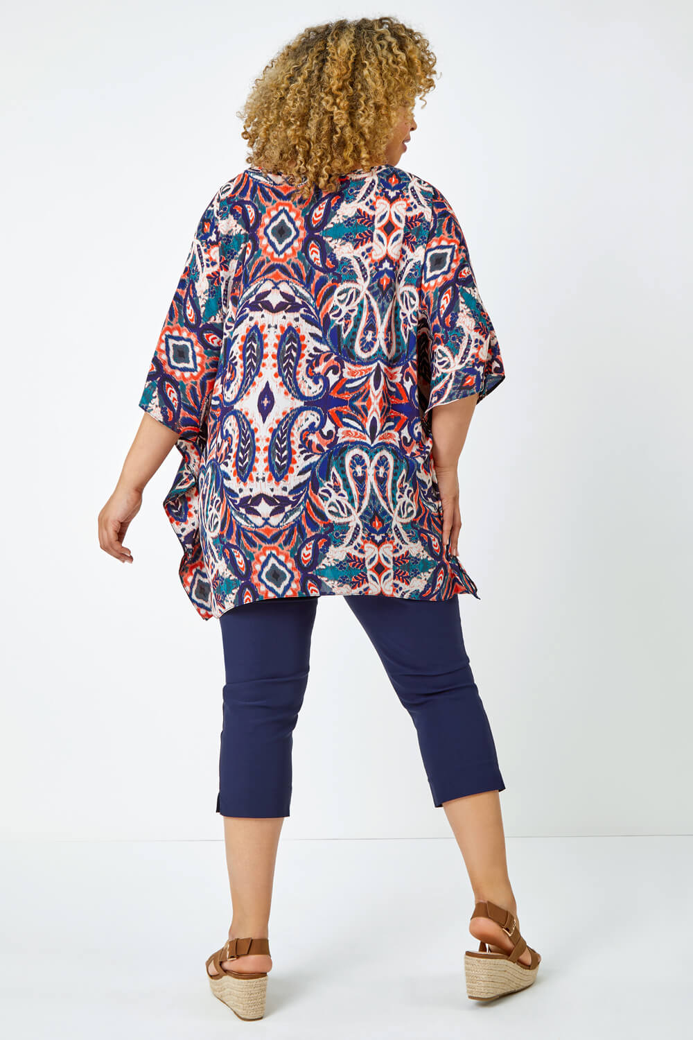 Navy  Curve Paisley Print Relaxed Top, Image 3 of 5