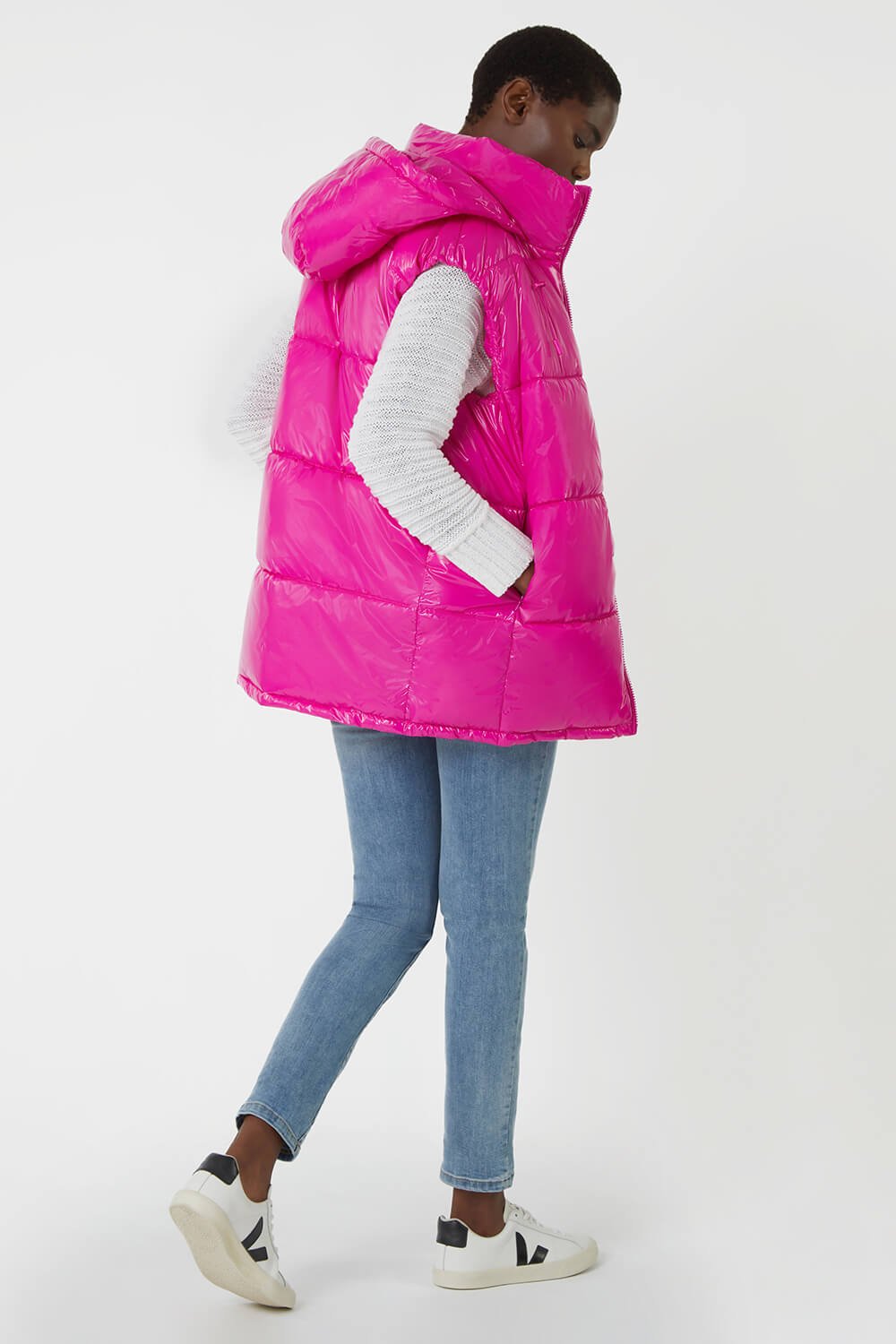 MAGENTA Patent Hooded Gilet, Image 4 of 6