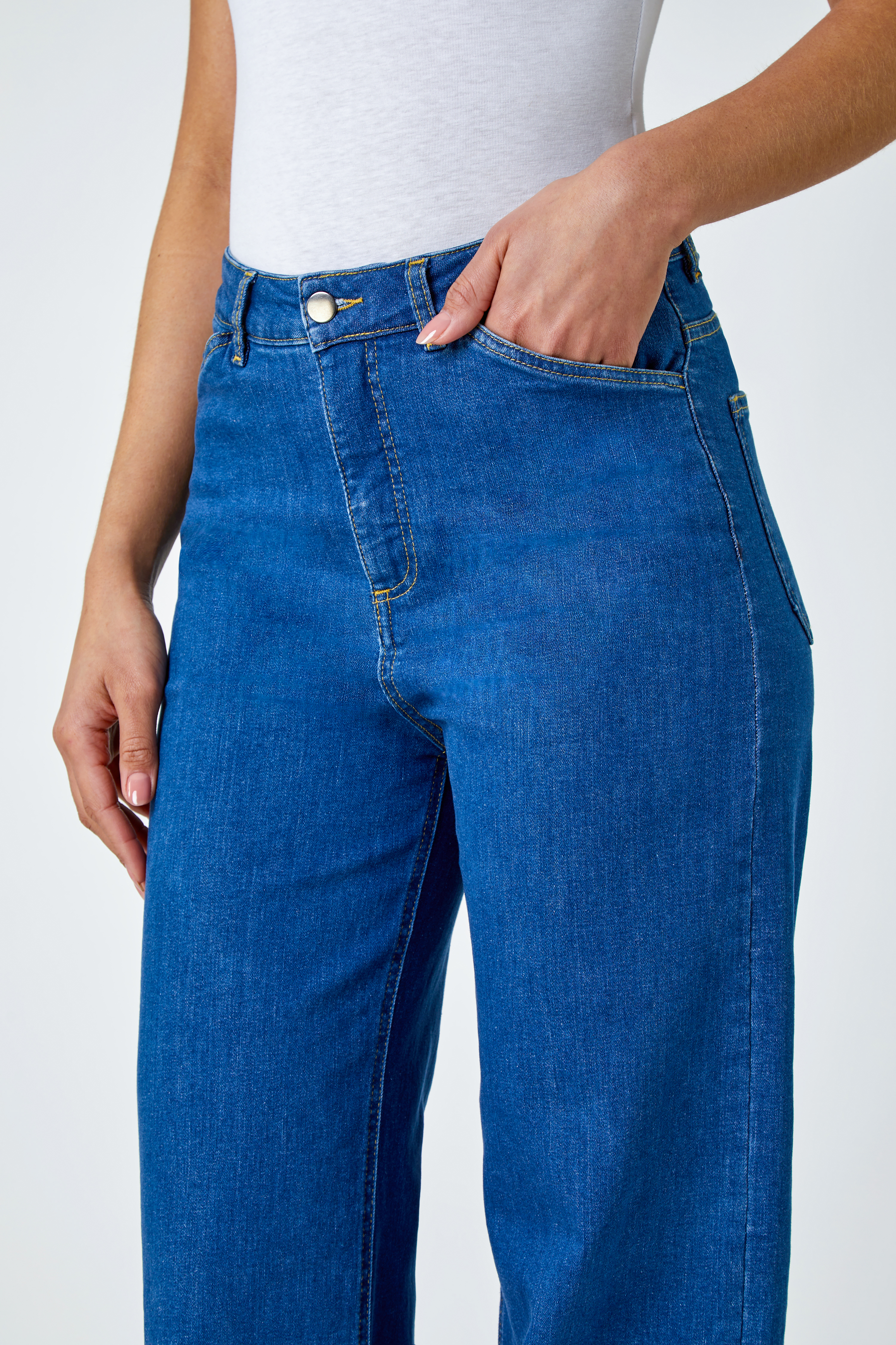 Denim Cotton Blend Wide Leg Stretch Jeans, Image 6 of 6