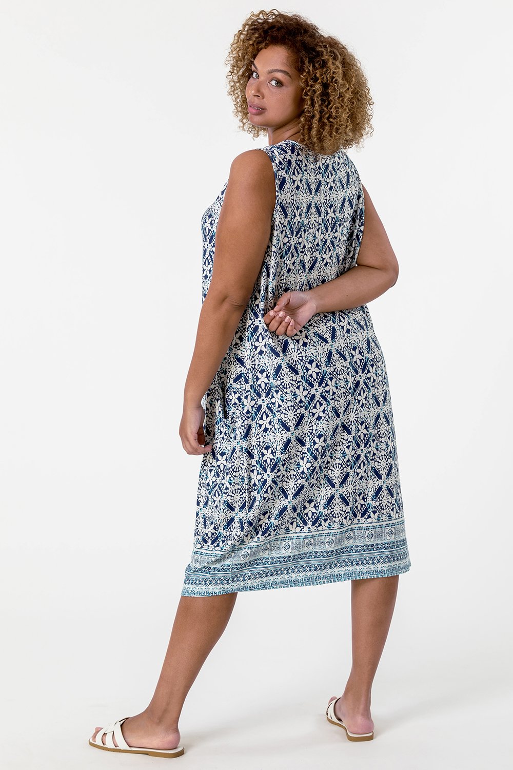 Blue Curve Geo Stretch Cocoon Dress, Image 2 of 5