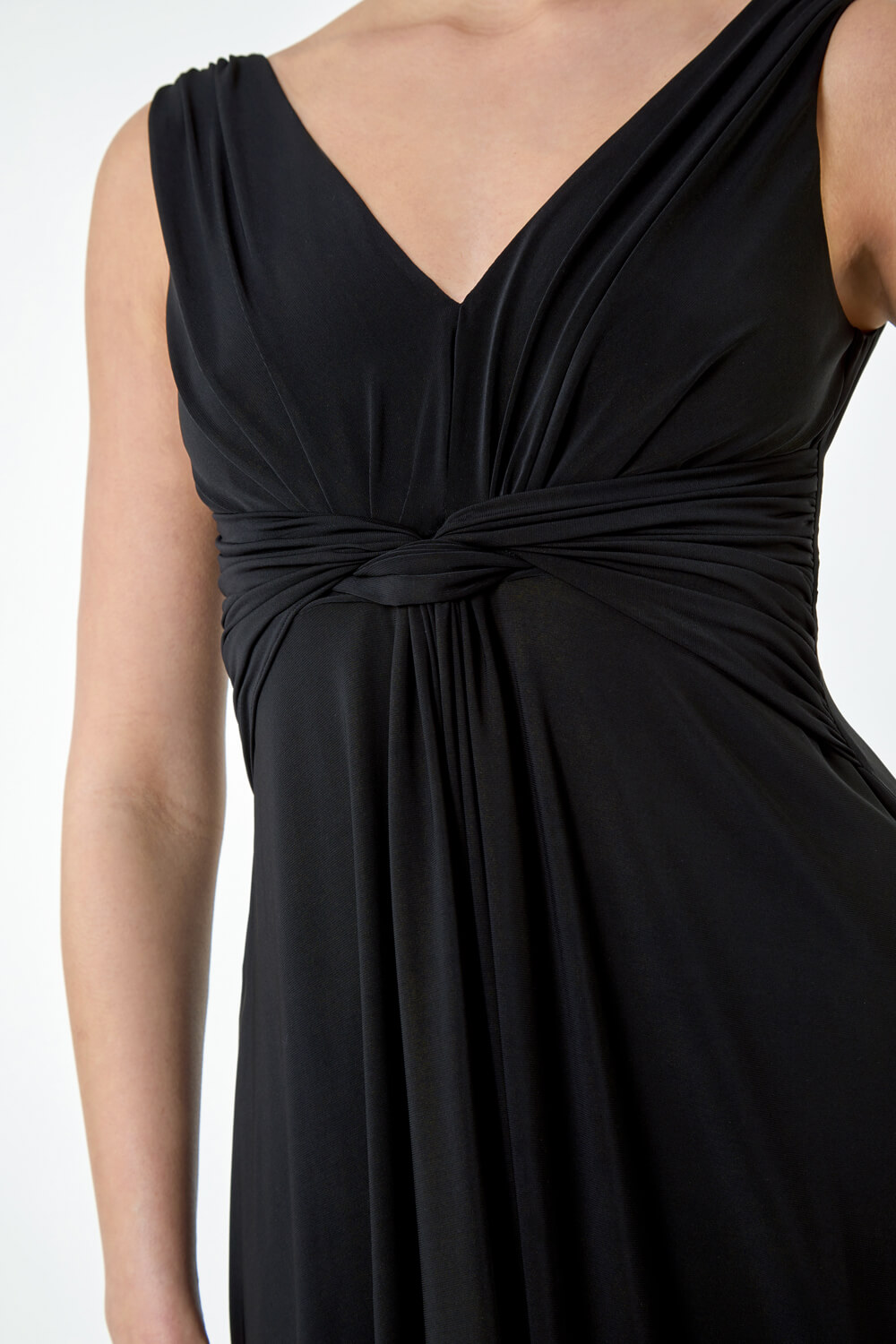 Black Plain Knot Front Maxi Dress, Image 3 of 5