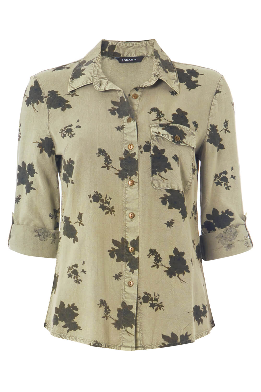 KHAKI Floral Roll Sleeve Shirt, Image 5 of 9