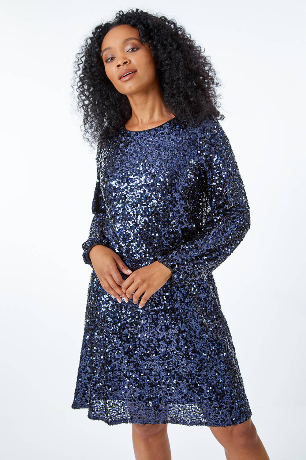 Petite Sequin Shift Dress in Navy Roman UK