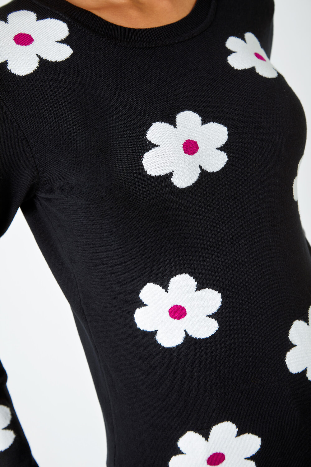 Black Floral Jacquard Stretch Knit Jumper, Image 5 of 5