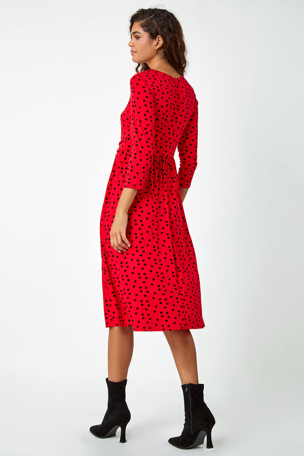 Red Twist Waist Spot Print Stretch Dress, Image 3 of 5
