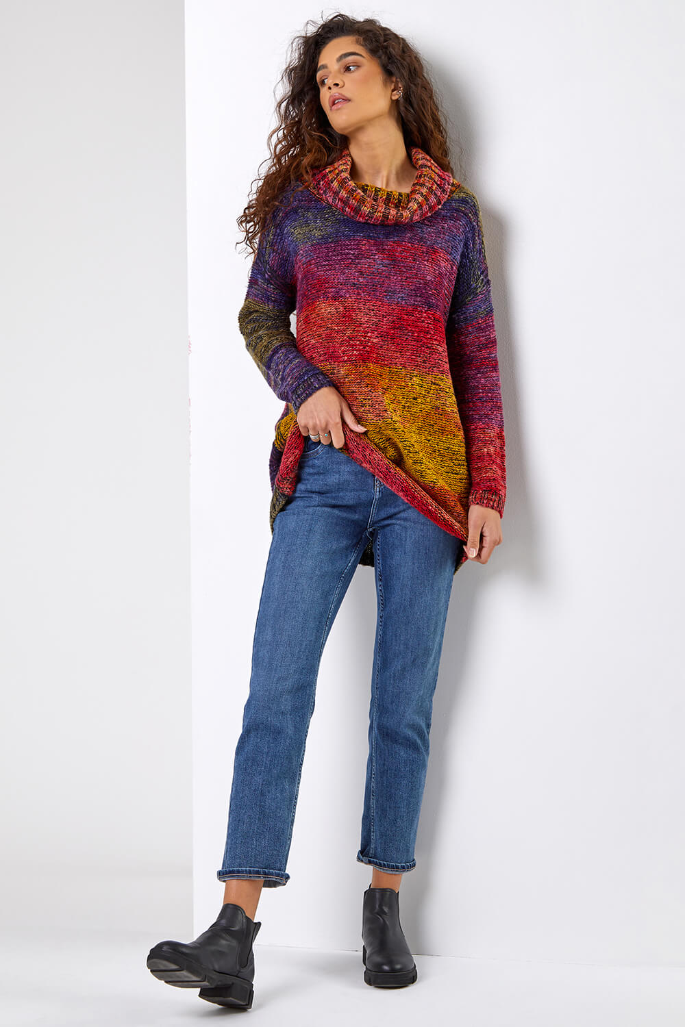 Multi  Roll Neck Chunky Knit Jumper, Image 4 of 5