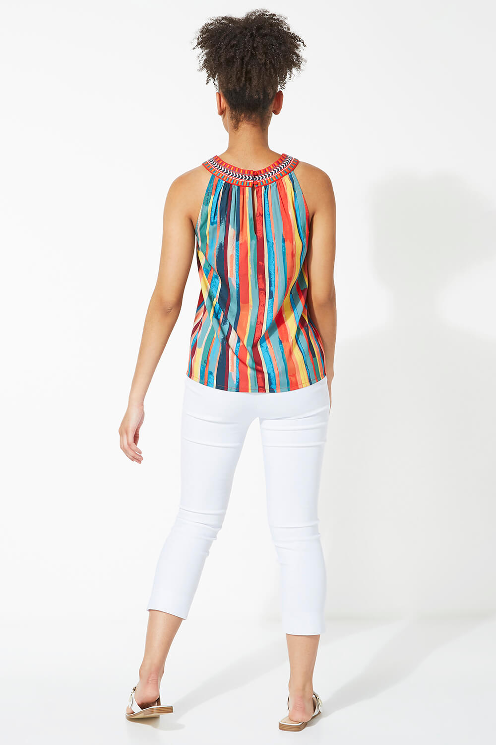 Multi  Stripe Print Embroidered Top, Image 3 of 4