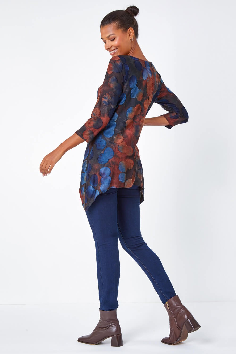 Red Cotton Blend Spot Print Stretch Top, Image 2 of 5