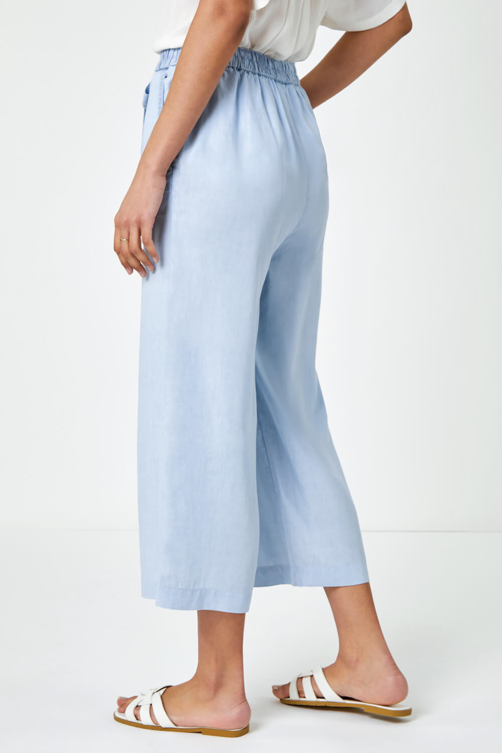 Light Blue  Tie Detail Stretch Waist Culottes, Image 3 of 5