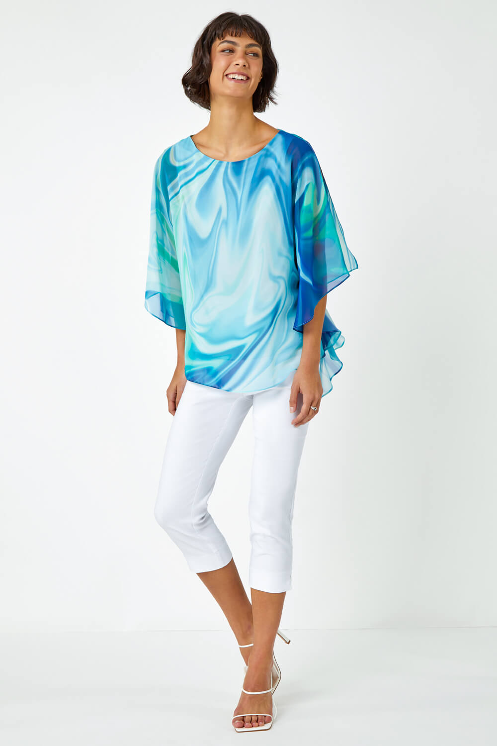 Blue Marble Print Asymmetric Overlay Top, Image 2 of 5