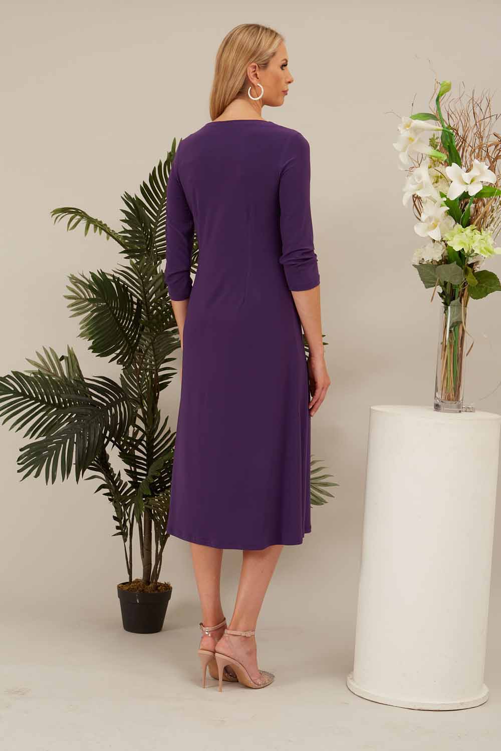 Purple Julianna Jersey Diamante Buckle Dress, Image 2 of 5