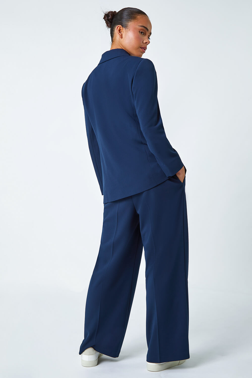 Navy  Petite Double Breasted Stretch Blazer, Image 3 of 6