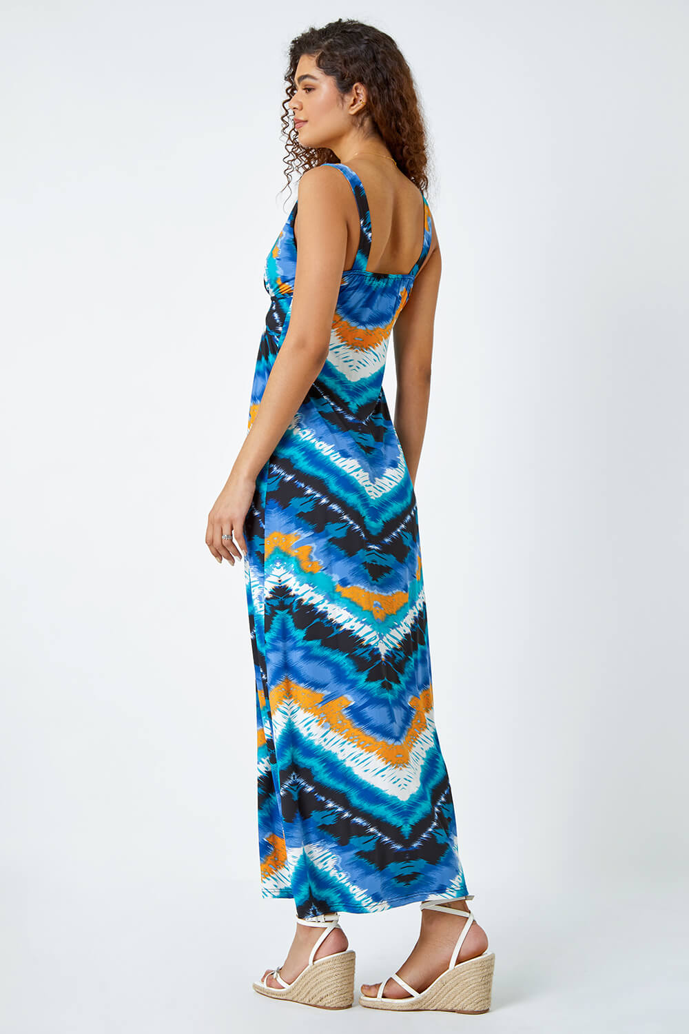 Navy  Abstract Print Maxi Stretch Dress, Image 3 of 5