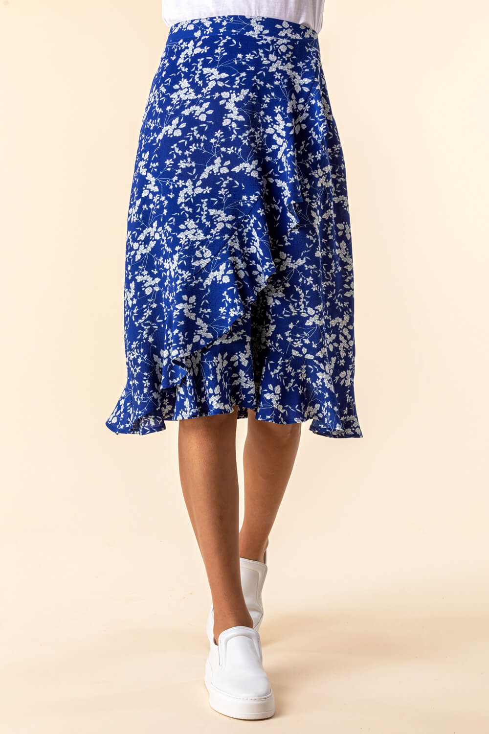 Ditsy Floral Ruffle Detail Skirt in Royal Blue - Roman Originals UK
