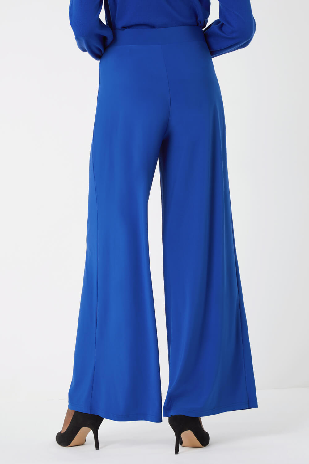 Blue Wide Leg Stretch Trousers | Roman UK