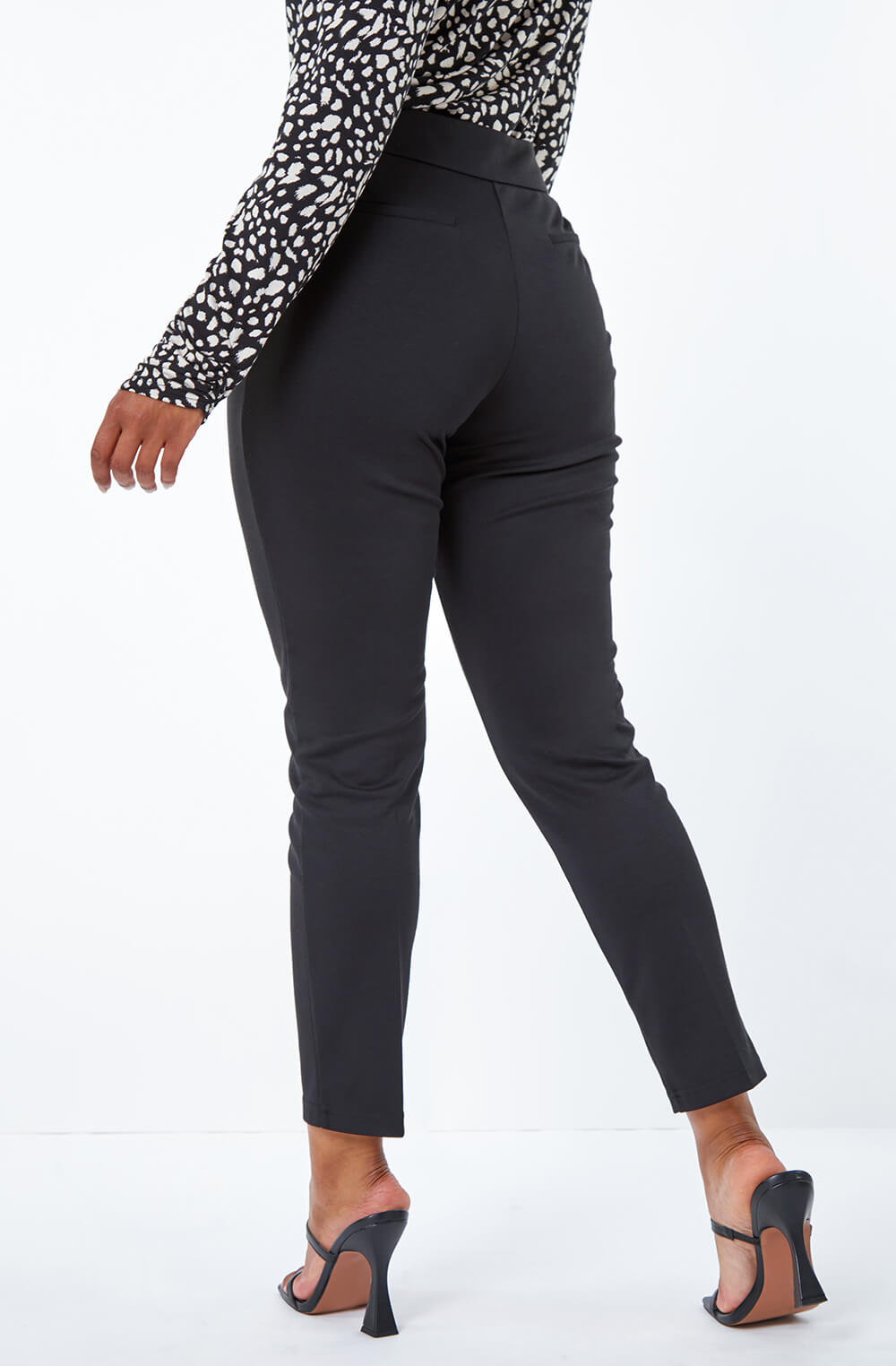 Black Petite Button Detail Stretch Trouser, Image 4 of 5