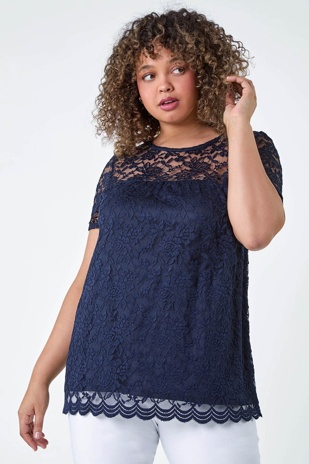 Curve Lace Overlay Stretch Jersey Top