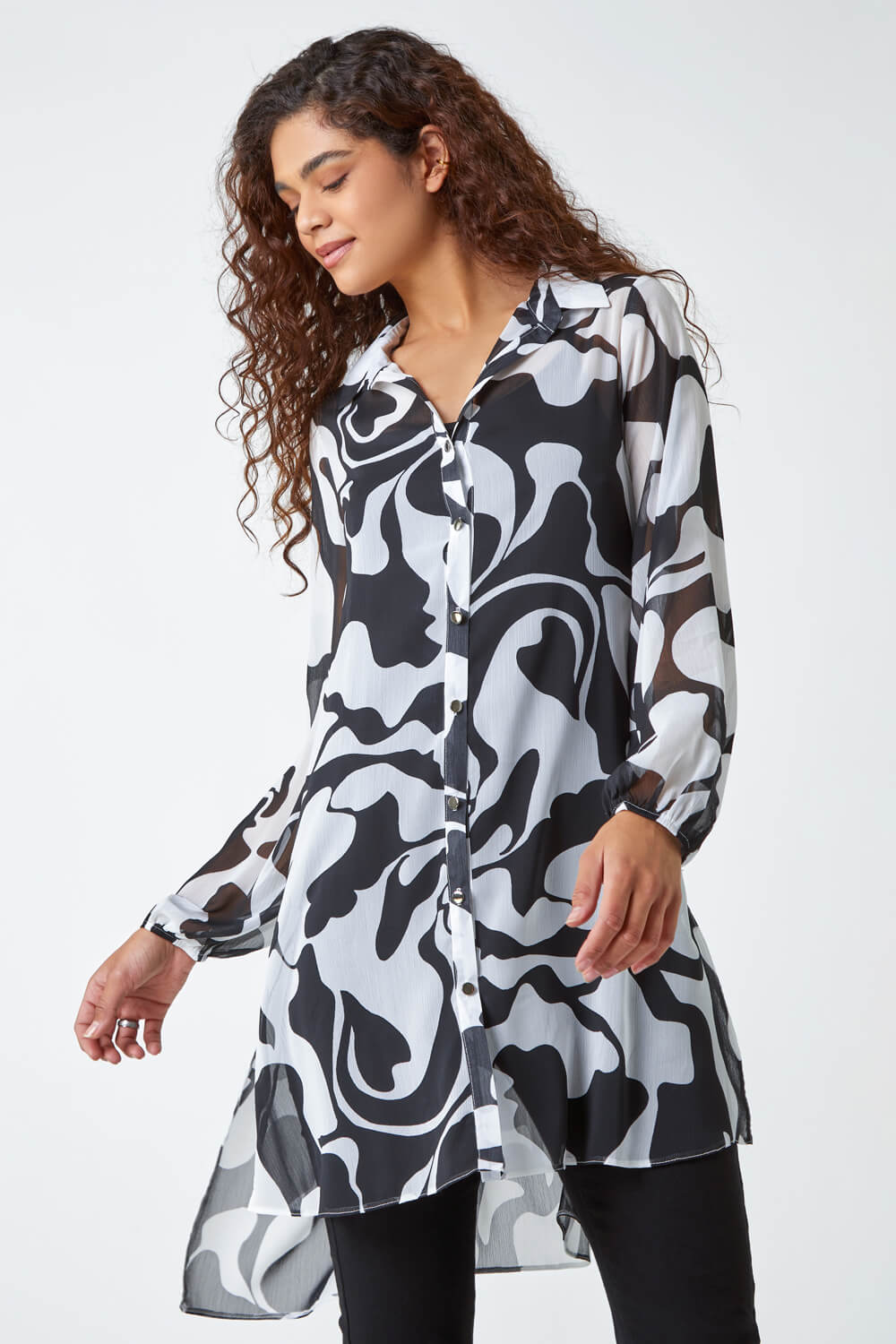Abstract Print Longline Blouse 