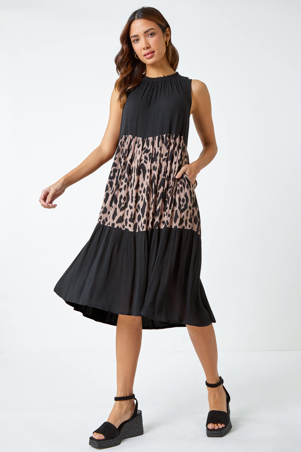 Leopard Print Panel Smock Dress