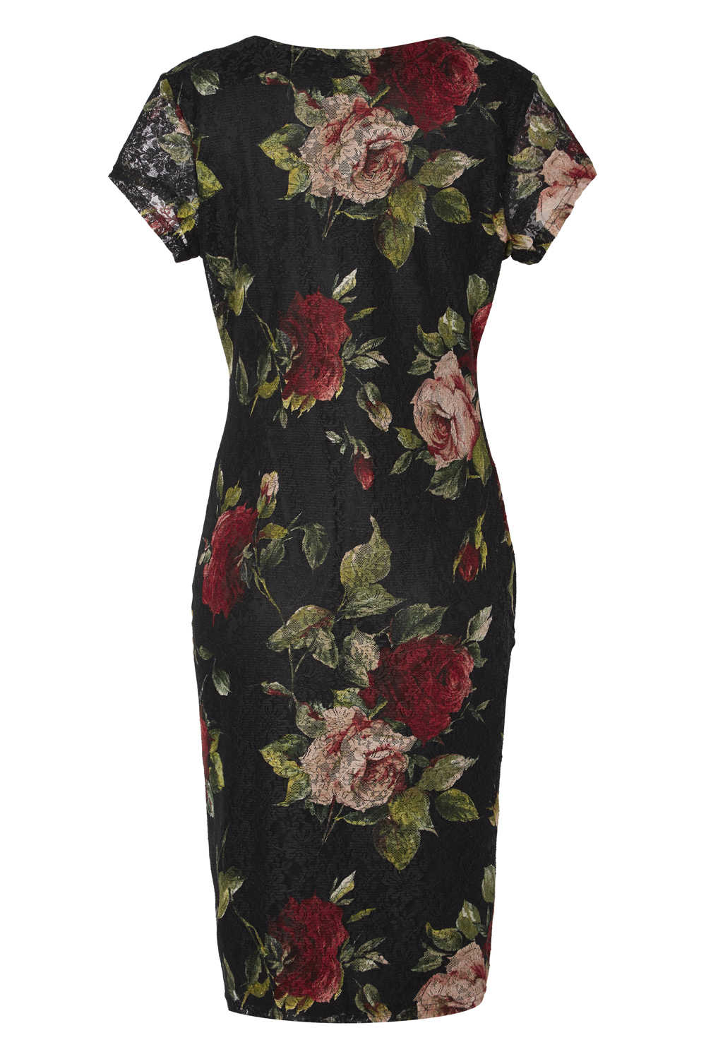 Floral Rose Printed Lace Dress in Black - Roman Originals UK