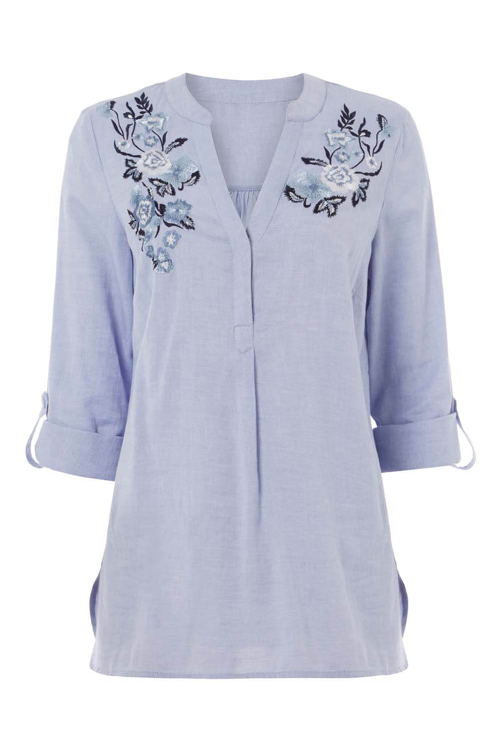 Blue Floral Embroidered Shirt , Image 5 of 5
