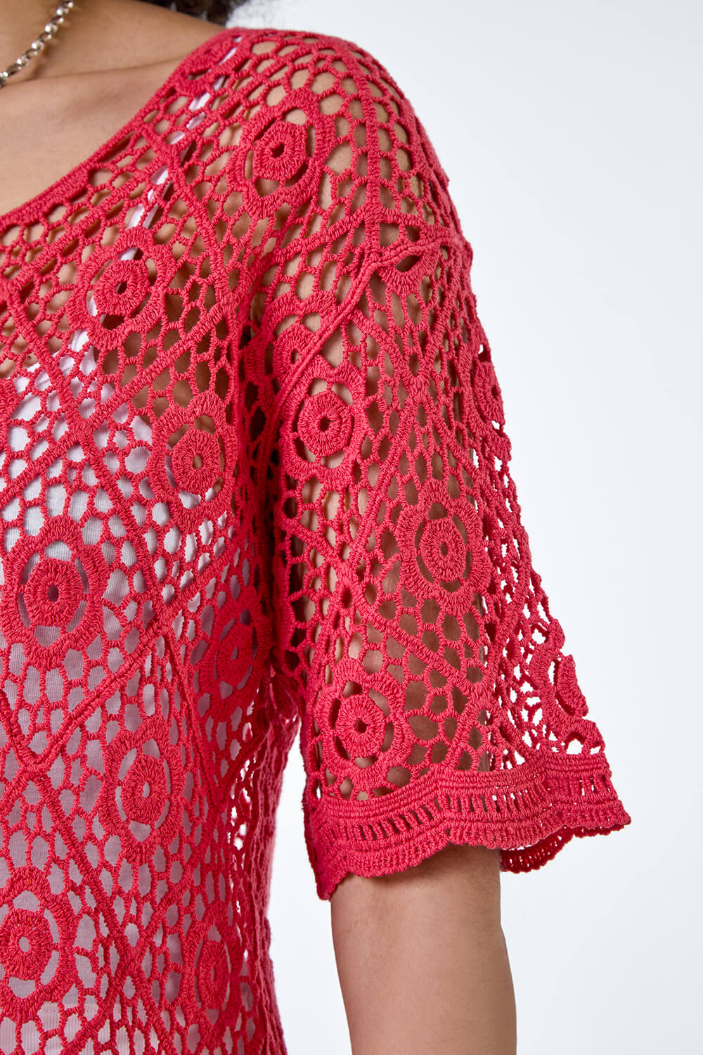 Red Cotton Crochet T-Shirt, Image 5 of 5