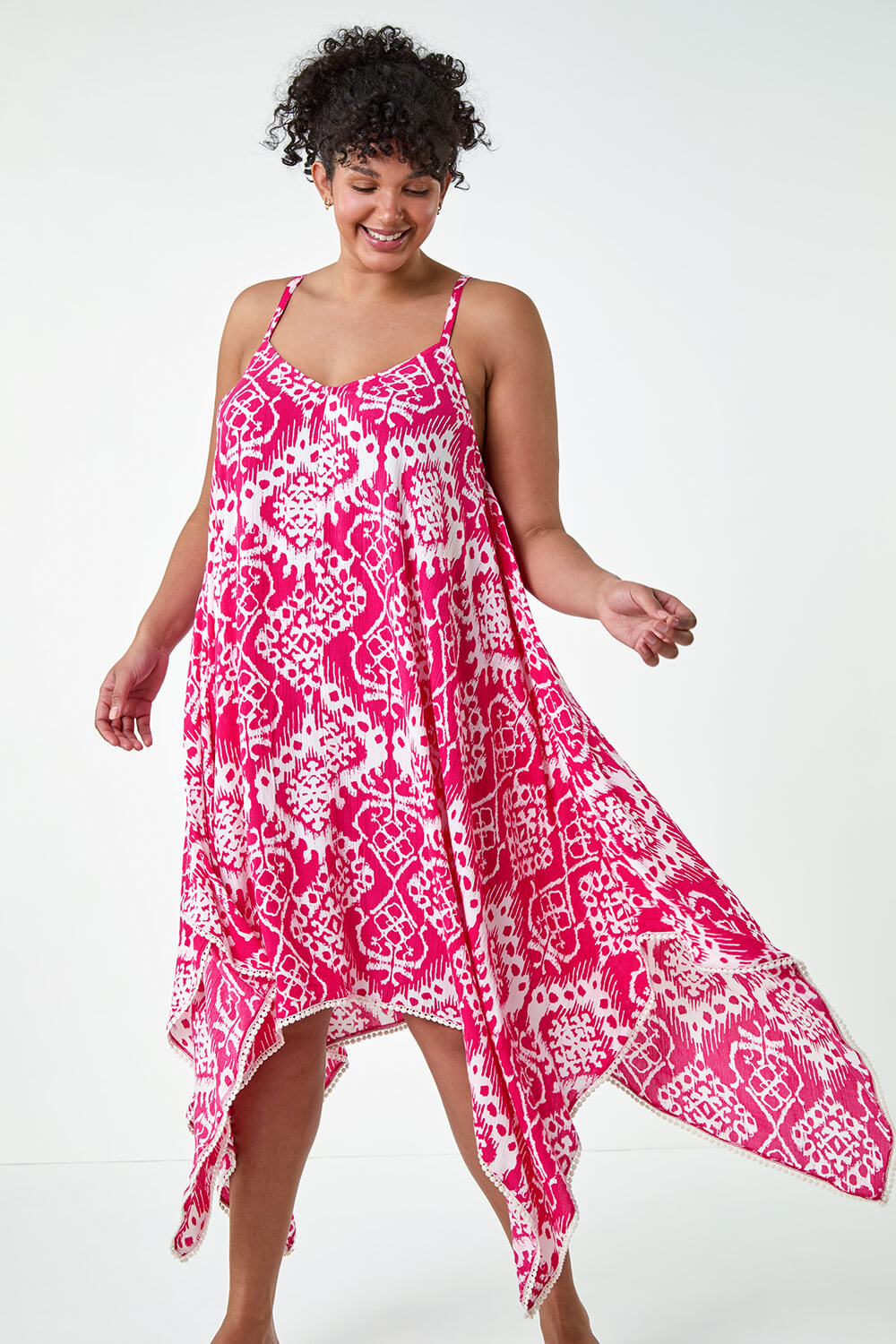Crinkle Pleat Knit - Crossover Tulip Hem Dress - Aztec