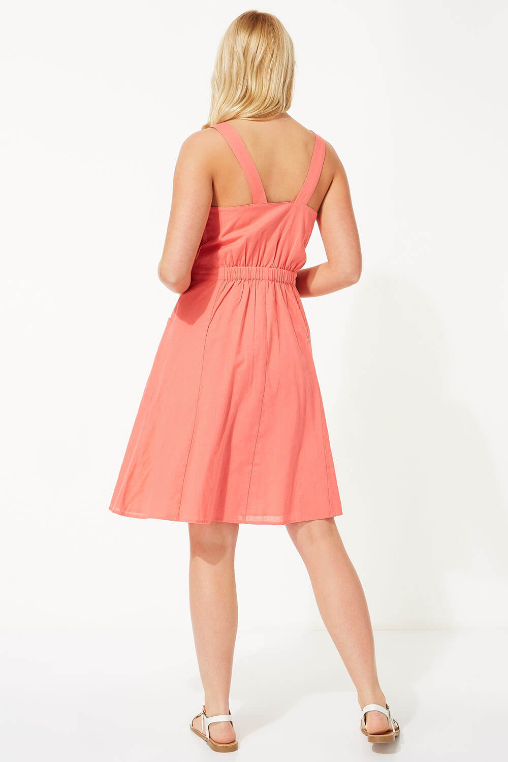 CORAL Fit and Flare Button Dress, Image 3 of 5