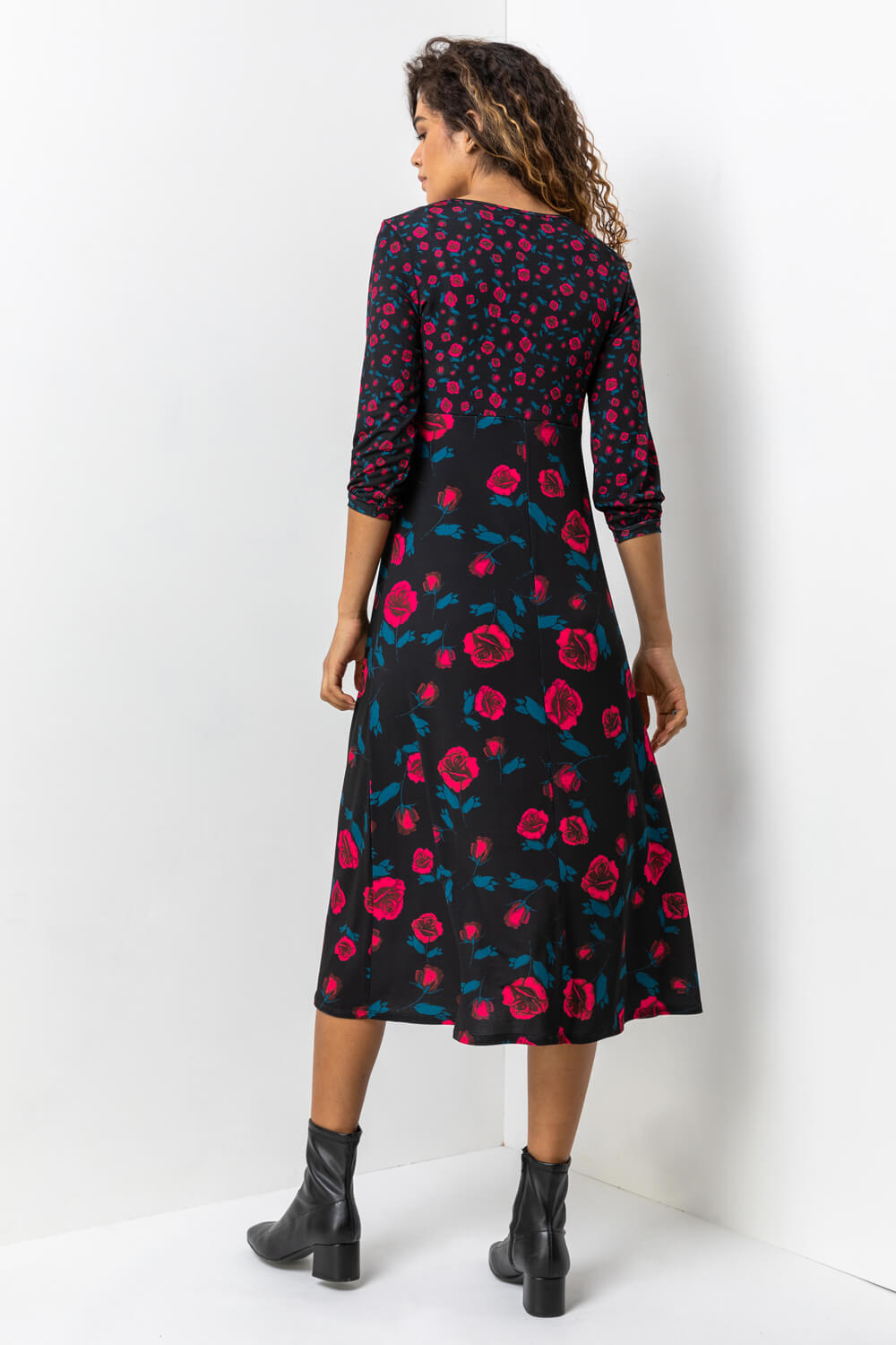 PINK Contrast Floral Print Midi Dress, Image 2 of 5