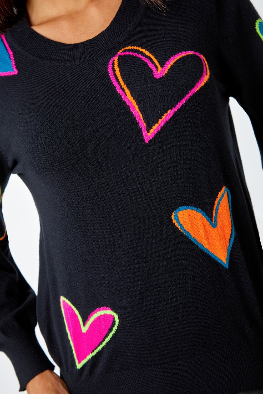 Black Heart Print Knitted Jumper | Roman UK