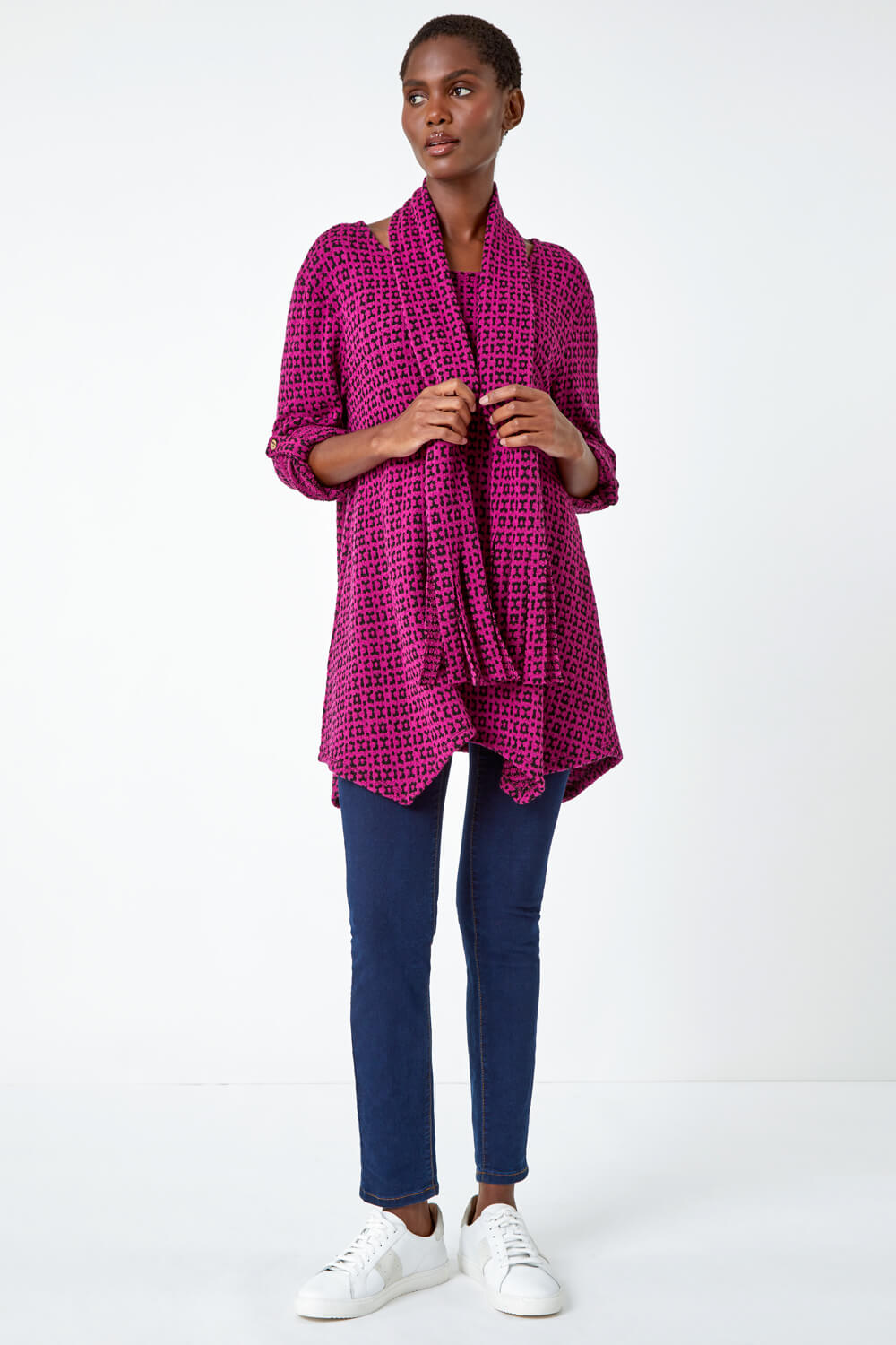 Fuchsia Abstract Print Tunic Stretch Top & Scarf, Image 2 of 5