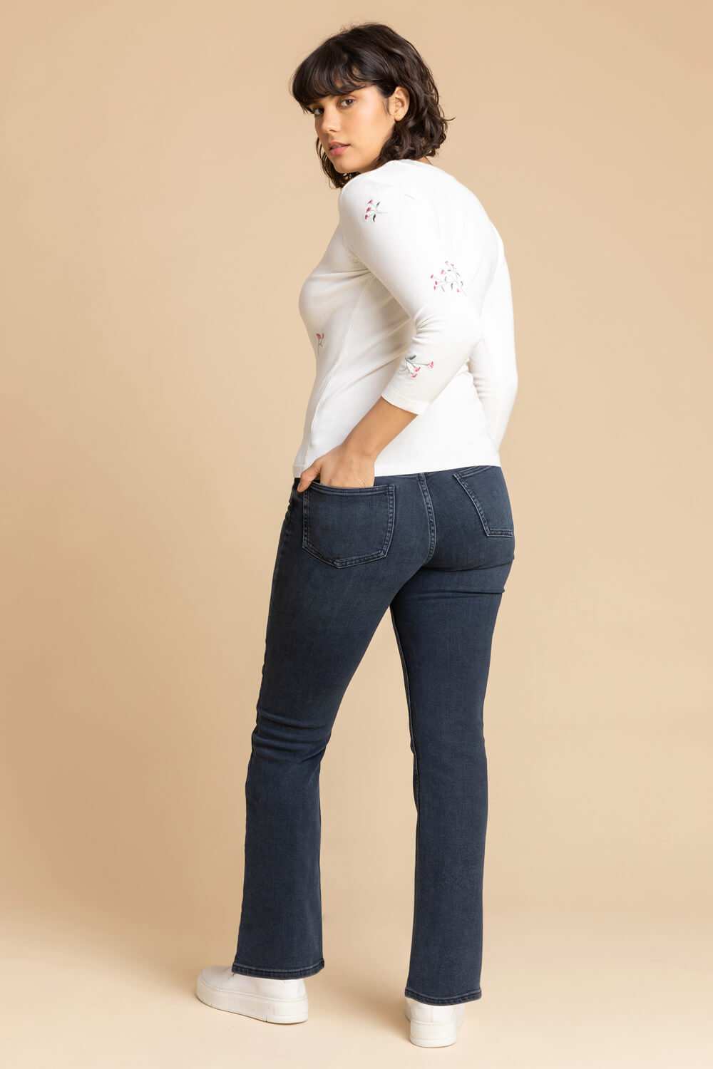 Midnight Blue 29" Essential Stretch Bootcut Jeans, Image 3 of 5