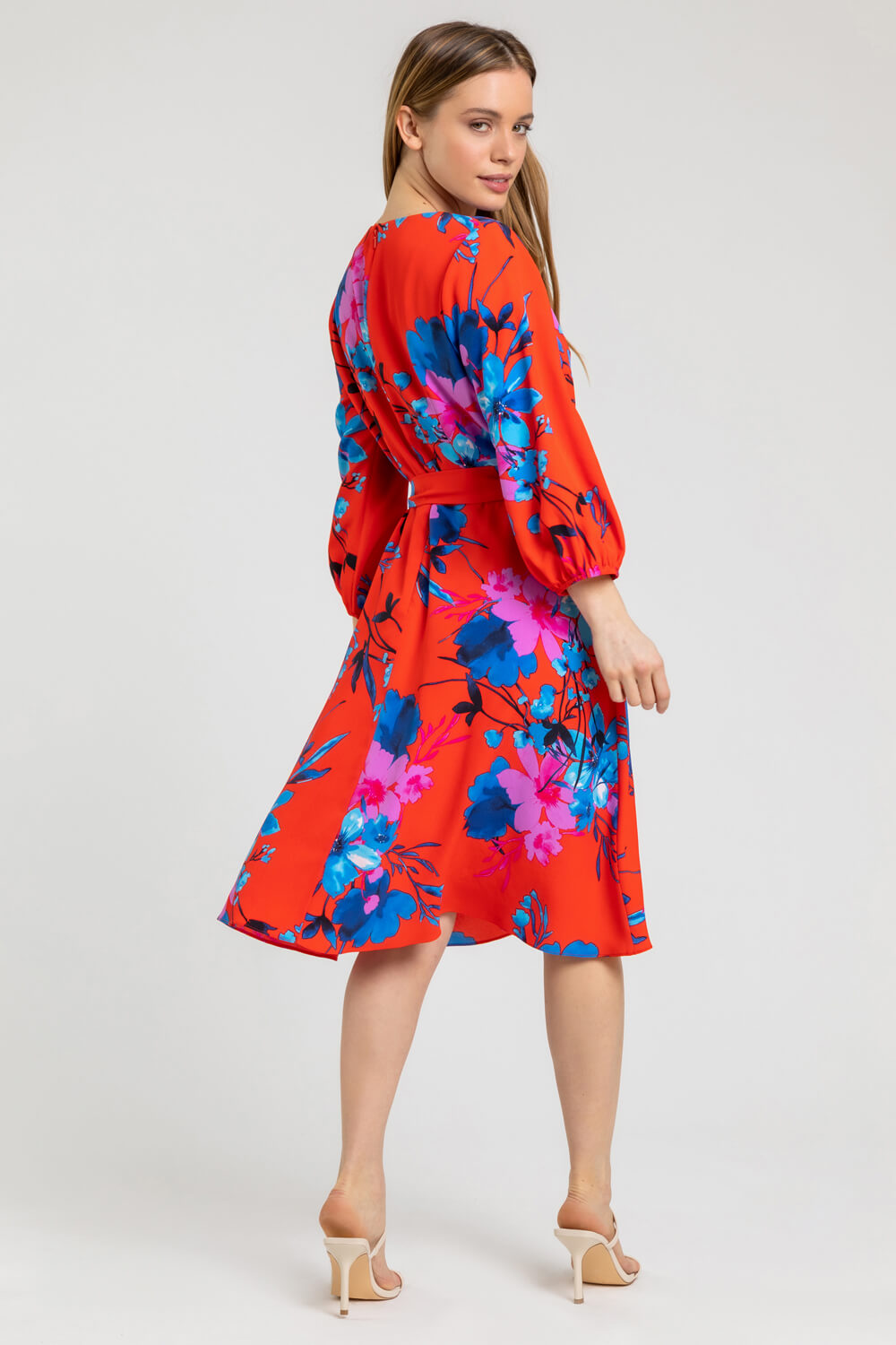 Red Petite Floral Fit & Flare Dress, Image 2 of 4