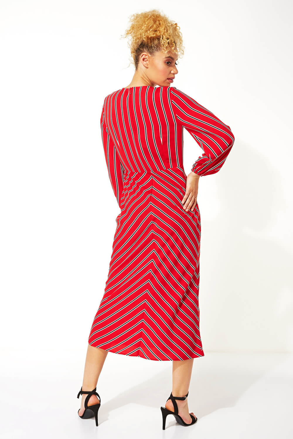 Wrap Stripe Midi Dress in Red - Roman Originals UK