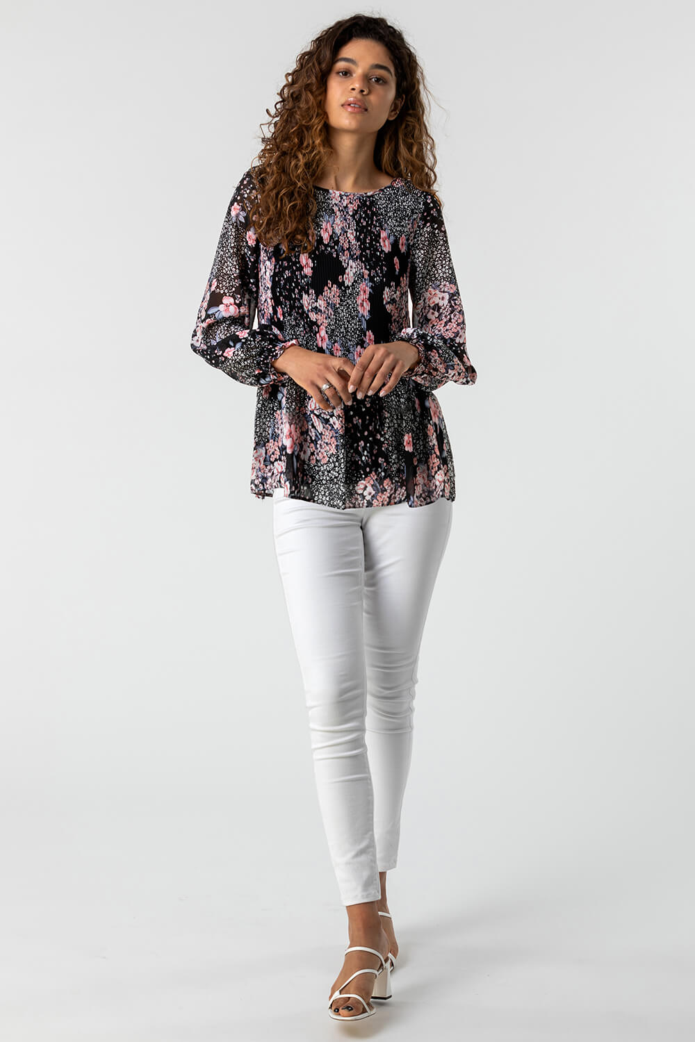 PINK Floral Print Pleated Top, Image 3 of 4