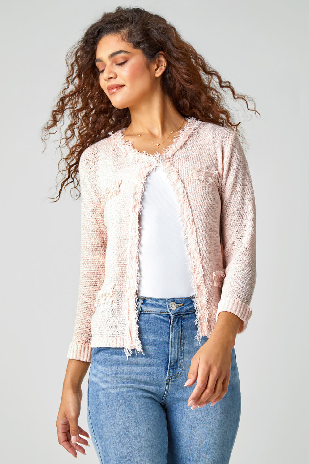 Light Pink Textured Boucle Cardigan, Image 2 of 5